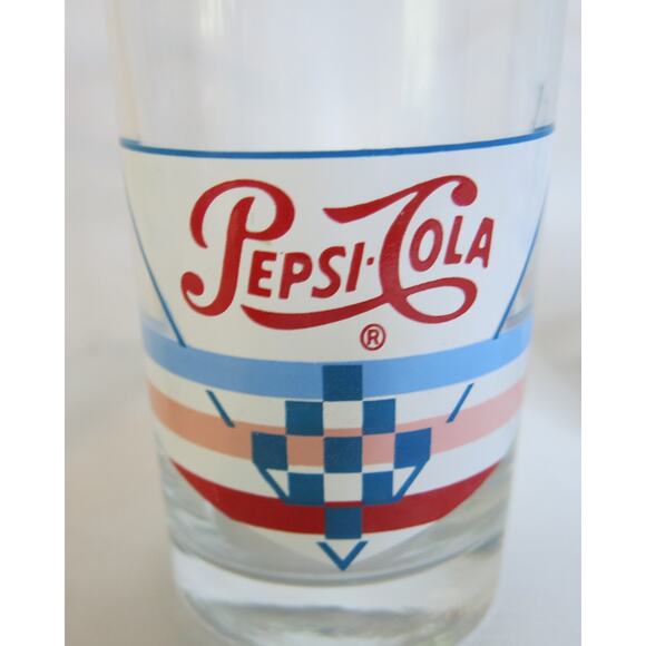 Vintage PEPSI Cola Glasses  Set 4 Logo Stripes Tall 6\